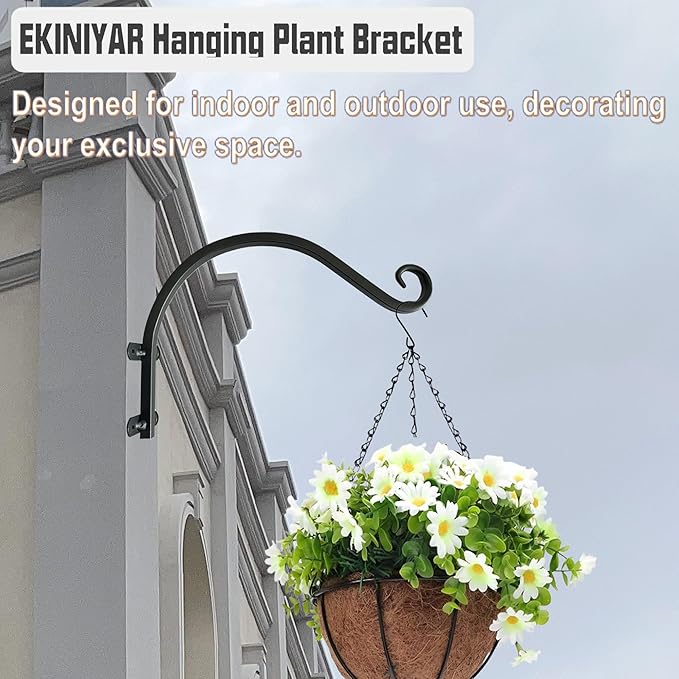 Hanging Plant Bracket, 12 inch Wall Mount Plant Hanger Outdoor Indoor, Set of 2 Retro Style Outdoor Hanging Basket Bracket Hooks for Plants Flower Bird Feeder Lanterns Wind Chimes