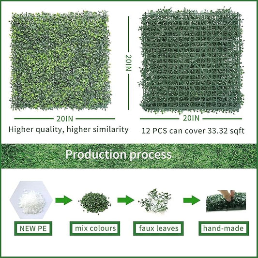 NETAP Grass Wall Panels Backdrop, 20"x 20"(6Pcs) Faux Boxwood Panels for Outdoor Indoor Green Wall Decor, Party Wedding Garden Fence Decorations