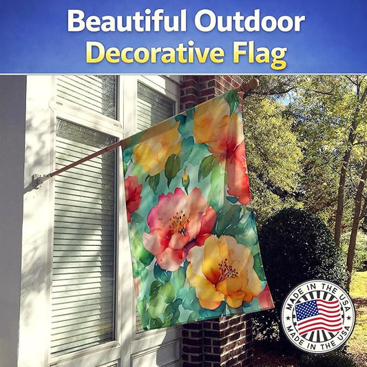 Caroline's Treasures Georgia Cherokee Rose in Watercolor House Flag Large Porch Sleeve Pole Decorative Outside Yard Banner Artwork Wall Hanging, Polyester, House Size, Multicolor