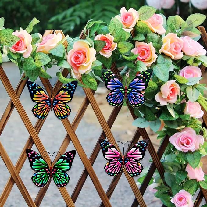 LWINGFLYER 4PCS Metal Butterfly Wall Decor Butterflies for Garden Wall Art Decoration for Fence Patio Accents Balcony Features Beautify Backyards Gardens Porch Living Areas (Butterfly)