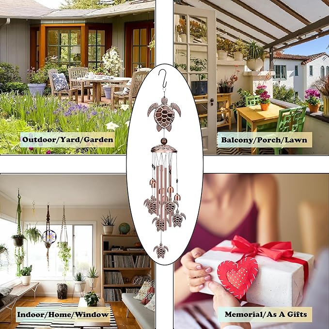 Wind Chimes for Outside- Turtle,Turtle Gifts for Women Men,Metal Wind Chimes Memorial Turtle for Outside/Indoors, Lawn, Patio, Home, Porch, Yard Decor, Garden Decorations