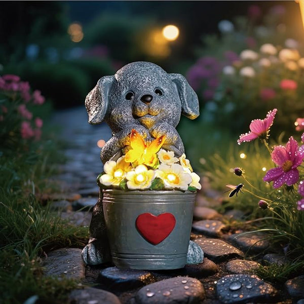 Solar Dog Statue with LED Light,Outdoor Decorations Dog Figurine Light, Unique Dogs Gift for Women,Mom,Lover,Housewarming