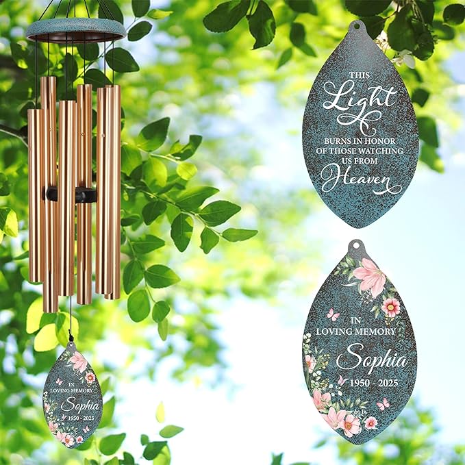 ASTARIN Wind Chimes for Loss of Loved One, Personalized Sympathy Wind Chime for Women, Windchimes Outdoors Deep Tones, Remembrance/Sympathy Gifts Loss of Mother(Produced in USA)