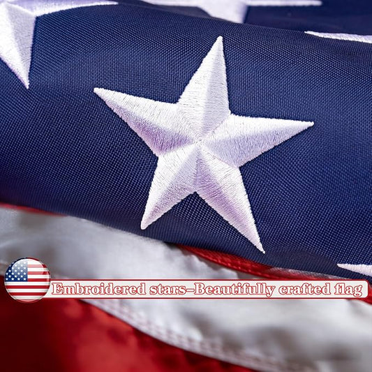 American Flag 3x5 Ft, Multipurpose Heavy Duty US Flag, 4 Brass Grommets, Handmade Embroidered Stars & Sewn Stripes, UV Resistant Outdoor Flag, Indoor Wall Hanging for Bedroom, Patio, Porch