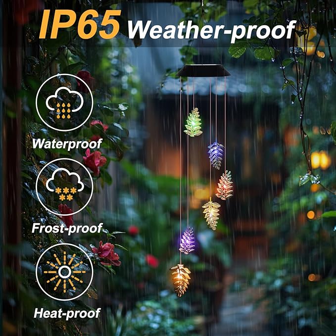 Solar Wind Chime for Outside Leaf Wind Chimes Outdoor/Indoor Birthday Gifts for Woman Mom Grandma - Hanging Solar Lights for Garden Yard Patio Porch Decor Memorial Wind Chimes