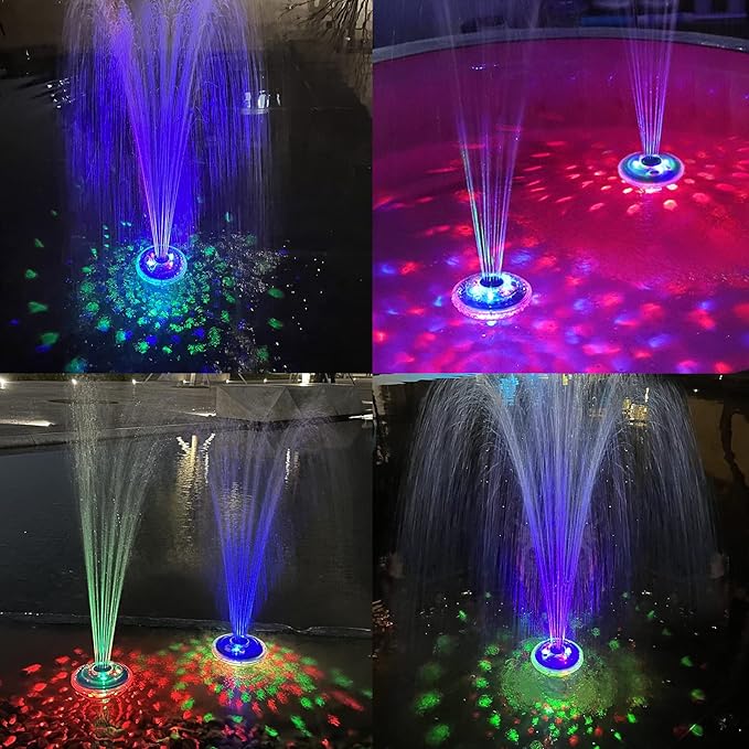 LanPool Floating Water Fountain with Underwater Lights, Powered Pump Outdoor, 2 Modes Sprinkler Waterfall Fountain for Inground Above Ground Pool, Pond-Blue-1PC