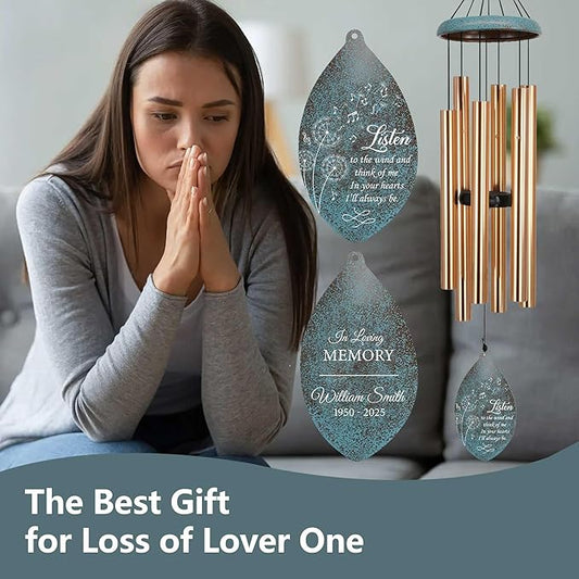 ASTARIN Custom Memorial Wind Chimes, Three Colors Personalized Sympathy Wind Chime for Loss Lover, Commemorative Wind Chime Deep Tone for Condolences/Funeral, Produced in USA
