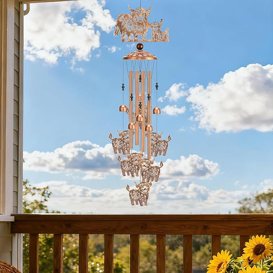 Highland Cow Gifts Windchimes - Metal Animal Wind Chimes for Cows Lover Outside Garden Yard Patio Decor Waterproof Home Indoor Hanging Decoration Christmas Birthday Gift for Mom Grandma Women