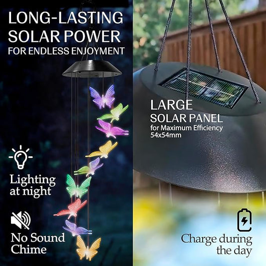 Upblend Outdoors Butterfly Solar Wind Chimes for Outside – Color Changing LED Wind Chimes for Outside, Solar Chimes Outdoor Waterproof – Butterfly, Red
