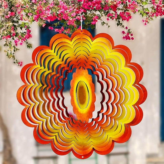 Sun Wind Spinner Outdoor Decor, Yellow Orange Sunflower 12 Inch 3D Wind Sculpture for Garden Patio Yard Hanging, Ideal Gifts for Mom Women