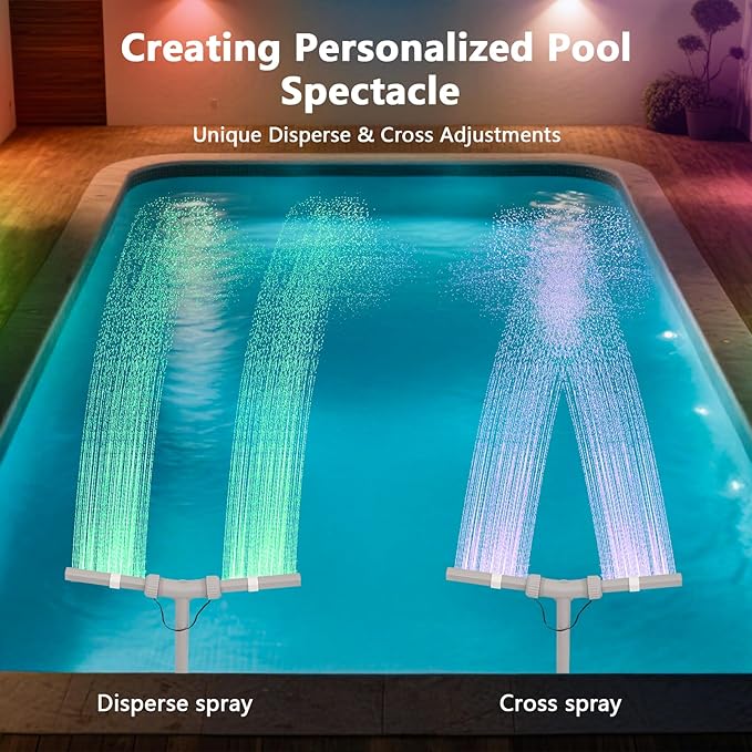 Solar Pool Fountain with Lights - Dual Spray Water Fountains for Above Ground/Inground Pools, High-Pressure Waterfall & Pool Sprinkler Fountain Accessories