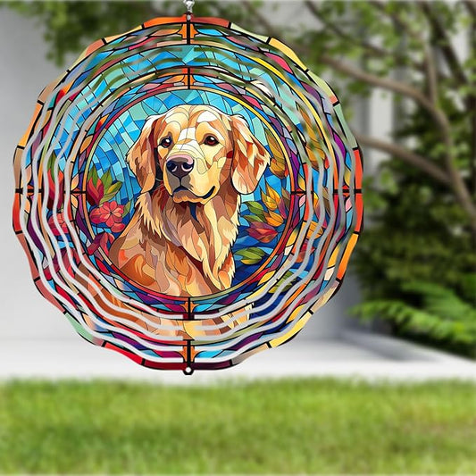 Golden Retriever Wind Spinner Pet Dog Memorial Gifts, Vibrant 3D Kinetic Aluminum Metal Hanging Outdoor Garden Decor, Loss of Dogs Sympathy Gifts, 8" Wind Sculptures for Patio, Porch Yard Art (GR3)