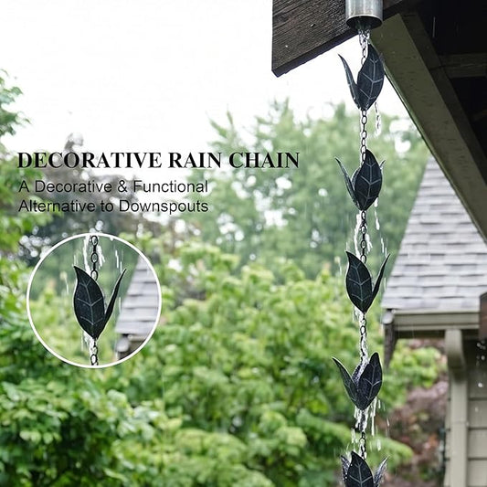 Topadorn Rain Chain Decoration 8.5 FT., Rain Catcher Chain Gutter Downspout 102'' for House Eaves, Garden & Home, Leaf Shape Rain Chains