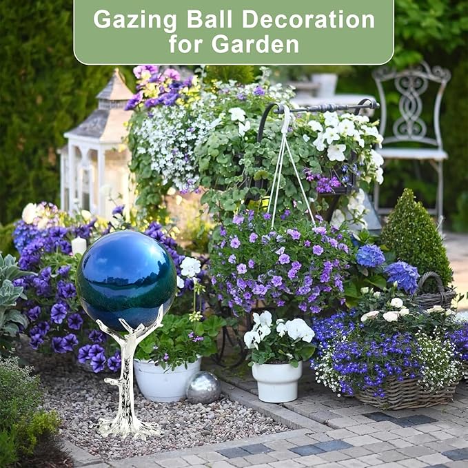 Nerien 12 Inch Gazing Ball, Stainless Steel Garden Mirror Globe, Polished Ornament Sphere, Hollow Floating Reflective Hemisphere, Home Outdoor Pond Housewarming Swimming Pool Decoration Gift, Blue