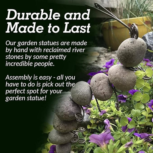 Happy Gardens River Rock Caterpillar Statue - Stone Cairn Sculpture Zen Garden Decor Outdoor Yard Art