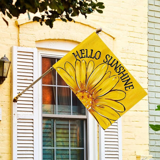 AVOIN colorlife Hello Sunshine House Flag 28x40 Inch Double Sided Outside, Summer Spring Floral Daisy Yard Outdoor Flag Yellow