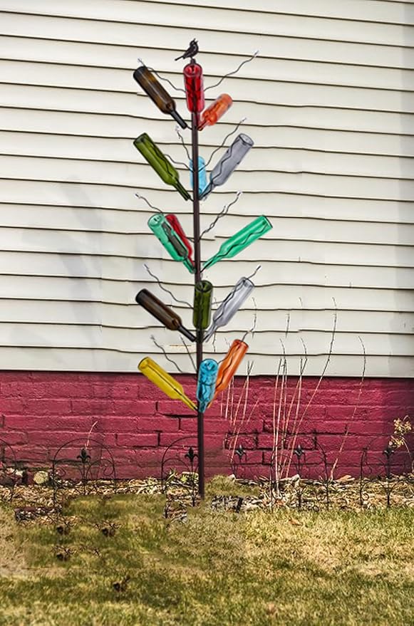 7.2FT Tall Wine Bottle Trees Stand for Garden Decorative, Rustproof Metal Bottle Tree Holder, Holds Up to 15 Bottles (Bronze)
