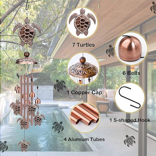 Wind Chimes for Outside- Turtle,Turtle Gifts for Women Men,Metal Wind Chimes Memorial Turtle for Outside/Indoors, Lawn, Patio, Home, Porch, Yard Decor, Garden Decorations