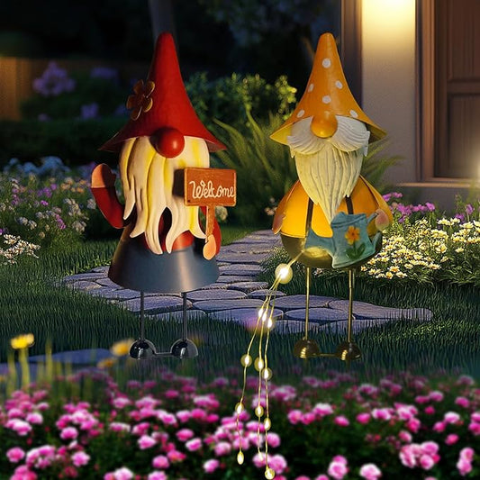 HONGLAND Garden Gnome Statue with Solar Lights -18 Inch Gnomes Decorations with Firework Solar Lights, Birthday Gifts for Woman Grandma for Patio Yard Lawn Porch