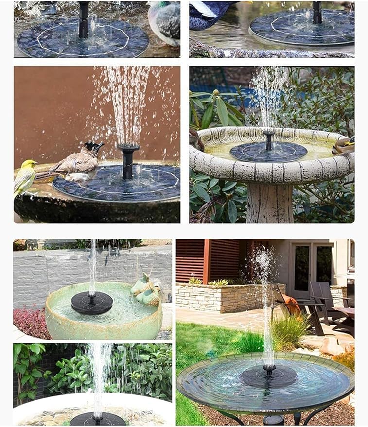 Solar Bath Fountain with 6 Nozzles 1.4w Upgraded Powered Floating Water Pump Free Standing Submersible for Bird Garden Pond Pool Lawn Fish Tank Outdoor Use