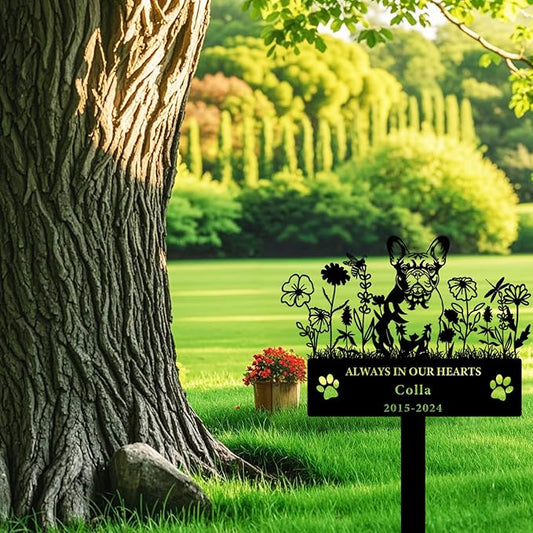Personalized Flora Dog Memorial Garden Stake - Custom Cemetery Sign with Stake, Sympathy Grave Plaque, Pet Headstone Marker Engraved Sign