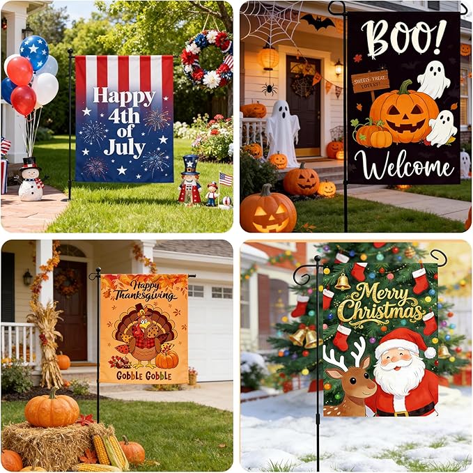 Seasonal Garden Flags Set of 12, KissDate 12 x 18 Inch Double Sided Yard Flags Garden Flags for Outside, Mothers Day 4th of July Summer Spring Garden Flag, Outdoor Banners Holiday Garden Decorations