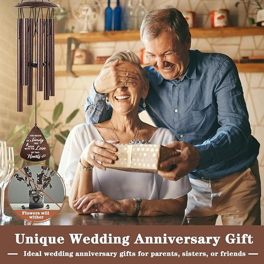 Wedding Anniversary Couples Gift, 32" Bronze Wind Chimes, Wedding Romantic Gift for Couple Parents Friends Women Men, Happy Anniversary Decorations