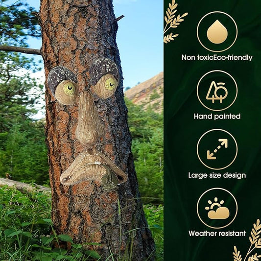Tree Faces Decor Outdoor, Tree Face Outdoor Statues Old Man Trees Hugger Bark Ghost Yard Art Garden Decoration, Trees Decorations Outdoor for Halloween Easter