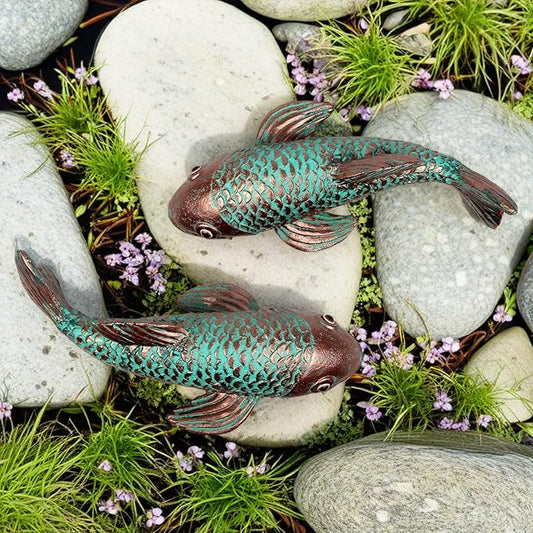 Garden Statues,Koi Fish Decor,Set of 2 Antique Koi Fish Garden Statue,Sculpture for Outdoors,Patio Decor,Backyard and Home Kitchen Decoration,Gifts for Mom Women Grandma
