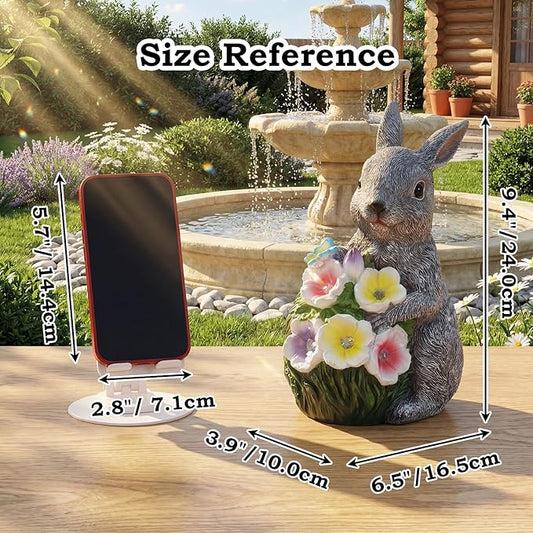 PETAFLOP Solar Garden Rabbit Statue Decor, Bunny Figurine with Flower Lights for Yard, Patio, Pathway, Lawn, Patio, Balcony