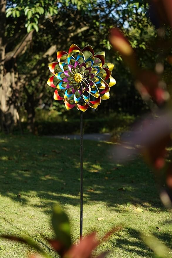 Pure Echo Wind Spinners Outdoor for Yard and Garden Large, Metal Wind Spinners & Wind Sculptures 84 inch, Birthday Gift for Women Family Garden Decor(Colorful)