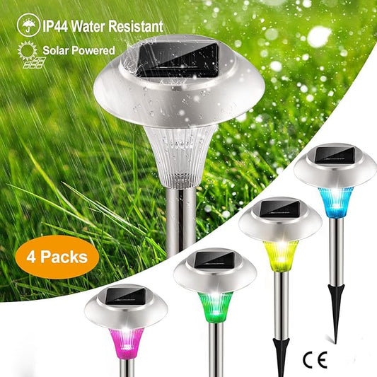 Solar Lights Outdoor Decorative, Solar Garden Lights Stakes, Flower Bed Decorations Mosaic, Decor for Path, IP44 Waterproof for Yard Driveway Walkway (4Packs)