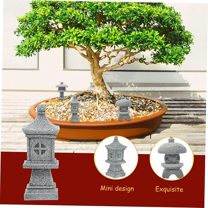 Milisten 3Pcs Pavilion Shaped Garden Decor Outdoor Micro Landscaping Ornament Weather Resistant Statues for Garden Balcony Unique Home Office Decoration