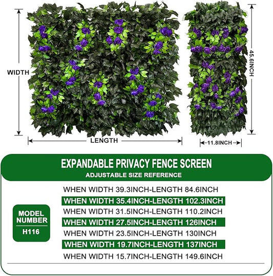 Artificial Expandable Ivy Privacy Fence Screen,Adjustable Size,Dense Leaf Panel,Perfect for Balcony,Garden,Fence Cover and Green Wall Decoration