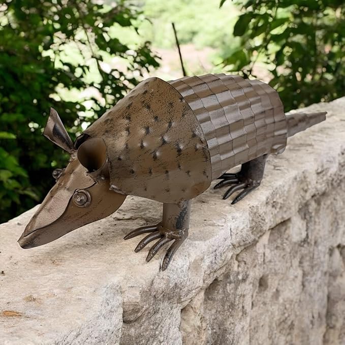 Top Brass Metal Armadillo Sculpture – Rustic Indoor/Outdoor Décor with Springy Head and Tail, 12” Long – Western Art Home or Garden Figure