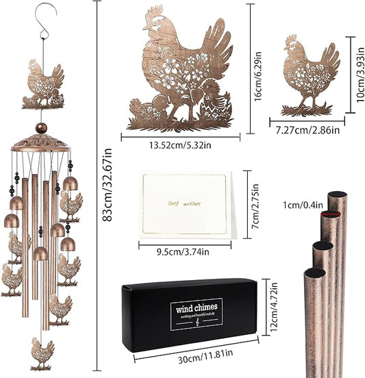 Romart Chicken Wind Chimes for Outside, Chicken Lover Gifts for Women Men Memorial Birthday, Metal Rooster Windchimes for Outdoors Indoors, Garden, Patio, Home, Porch, Yard Decorations
