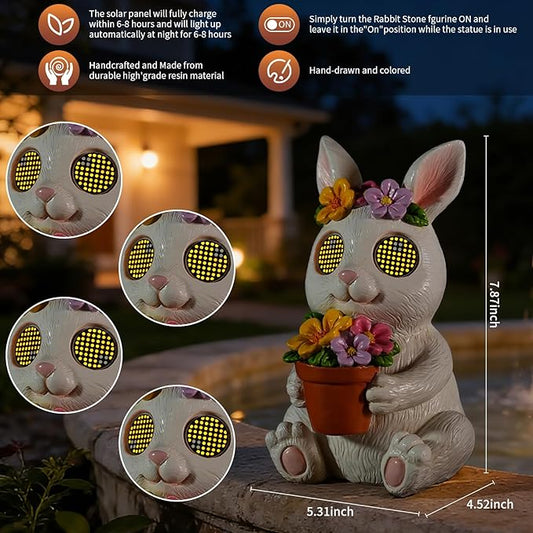 Garden Statues Rabbit with Solar Moving LED Eyes Outdoor Bunny Figurines Decorations for Patio Yard Lawn Ornaments Gifts for Birthday Easter Housewarming (Bunny)