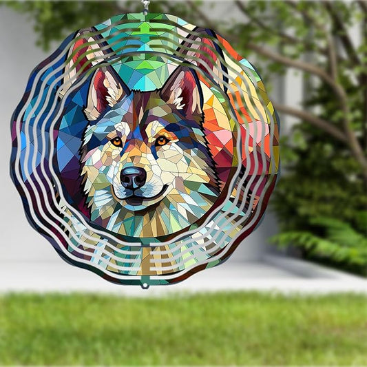Husky Wind Spinner Pet Dog Memorial Gifts, Vibrant 3D Kinetic Metal Yard Art, Loss of Dogs Sympathy Gifts, Hanging Outdoor Garden Decor, 8" Decorative Wind Sculptures for Patio, Porch (Husky 3)