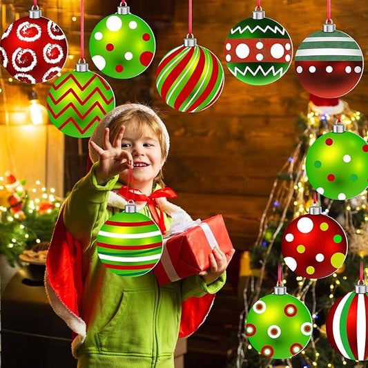 Rtteri 30 Pcs Christmas Outdoor Yard Ornaments 4.9 Inch Double Sided Lawn Decorations Red Green Christmas Hanging Ornaments Plastic Holiday Decorations for Xmas Home Yard Tree Porch Decor