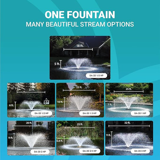 Scott Aerator DA-20 Display Pond Aerator – 1/3 Horse Power 230V 200ft Cord | Aerating Pond Fountain | Pond Aerator Pump for Small Ponds | Pond Aeration System | Made in USA