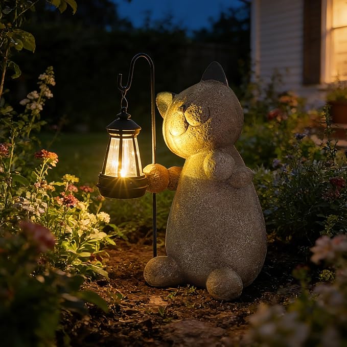 Braxio Solar Cat Garden Statue Decor - Standing Kitten Holding Lantern Weatherproof Resin Sculpture for Patio Yard Lawn Pathway Garden Gifts for Mom Grandma 9 x 5.5 x 11.6 Inch