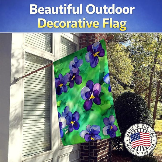 Caroline's Treasures Wisconsin Wood Violets in Watercolor House Flag Large Porch Sleeve Pole Decorative Outside Yard Banner Artwork Wall Hanging, Polyester, House Size, Multicolor