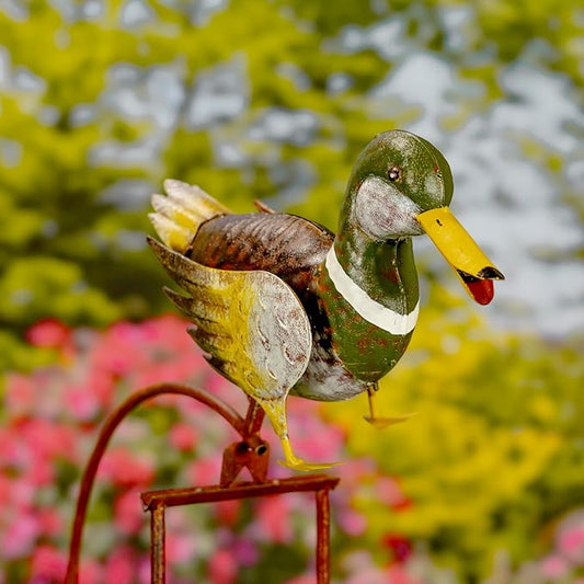 Metal Bird Garden Rocking Stakes with Dual Motion (Mallard Duck)