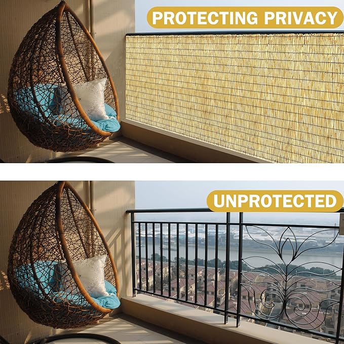 KOIUEYW Bamboo Reed Fencing, Natural Bamboo Screens Outdoor for Patio, Decorative Balcony Privacy Screen Reed Fence Rolls Curtains for Garden Backyard, 3 x 10 FT