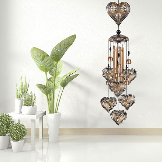 Heart Shape Wind Chimes for Garden, Gifts for Mom, Home, Balconies, Rooms, Patio, Indoor, Outdoor Heart Decoration, Hearts Shape Wind Catcher, Bronze Memorial Wind Bells, Hearts Wind Chimes Decor
