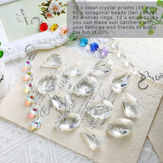 kanpura DIY Suncatchers 164pcs Sun Catchers Making Kit for Adults Clear Hanging Prism Sun Catcher with Crystals Rainbow Maker for Window Wedding Garden Christmas Decor