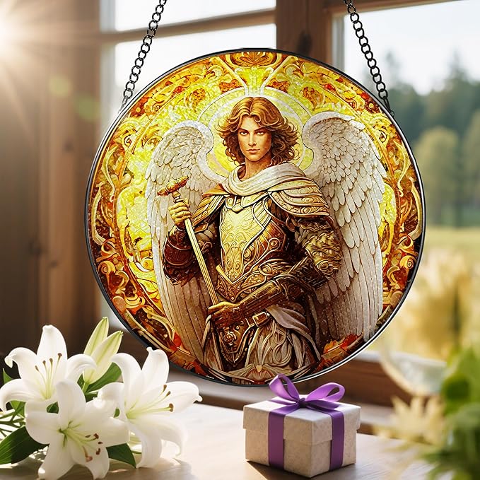 8-Inch Archangel Stained Glass Suncatcher Ornament, Stained Glass Window Hanging & Decor, Religious Ornament, Religious Holiday Decor โ Christian Gifts, Religious Gifts, Gift for Christmas