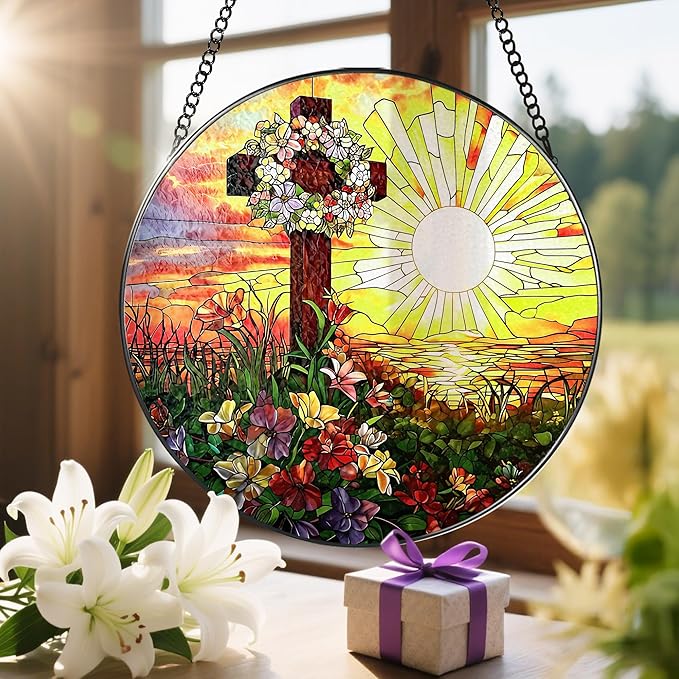 8'' Christ Cross Ornament, Stained Glass Window Hanging, Sun Catcher Window Decor, Religious Decor, Christian Gifts, Religious Gifts, Cross Gift, Gift for Christmas