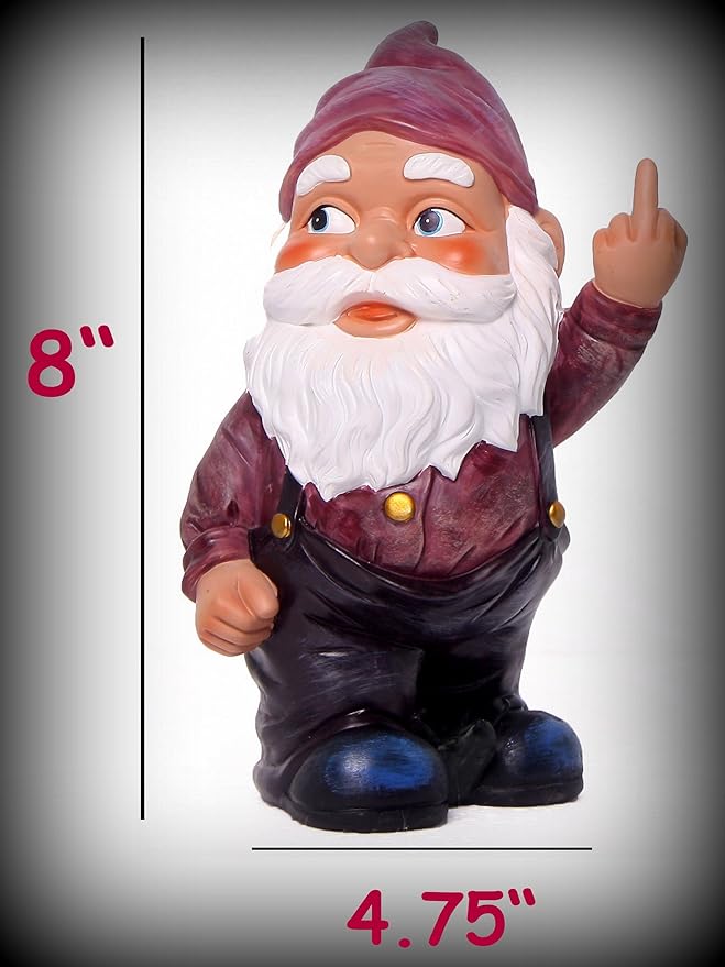 Funny Guy Mugs Middle Finger Indoor/Outdoor Gnome for Patio, Yard or Lawn - Funny Garden Gnome - Naughty Gnomes