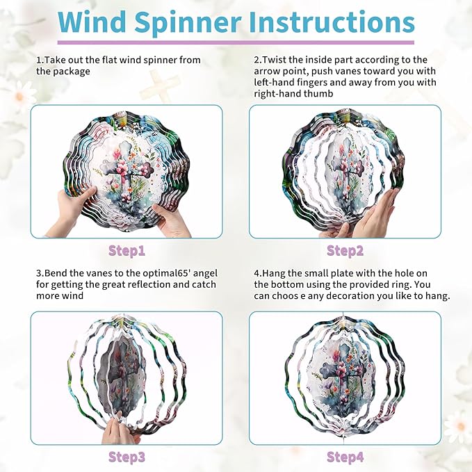 Cross Wind Spinners Outdoor - 3D Christian Christmas Winter Wind Spinner for Yard Patio Ornament Garden Decor, 12 Inch Hanging Kinetic Metal Wind Spinners Xmas Merry Gifts for Mom